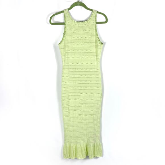 Amanda Uprichard Lainey Dress Green Knit V-Neck Crochet Sleeveless Midi Sz S - Picture 14 of 16